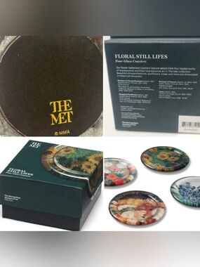 Metropolitan Museum of Art Impressionist Floral Still Life Glass Coaster Set NEW